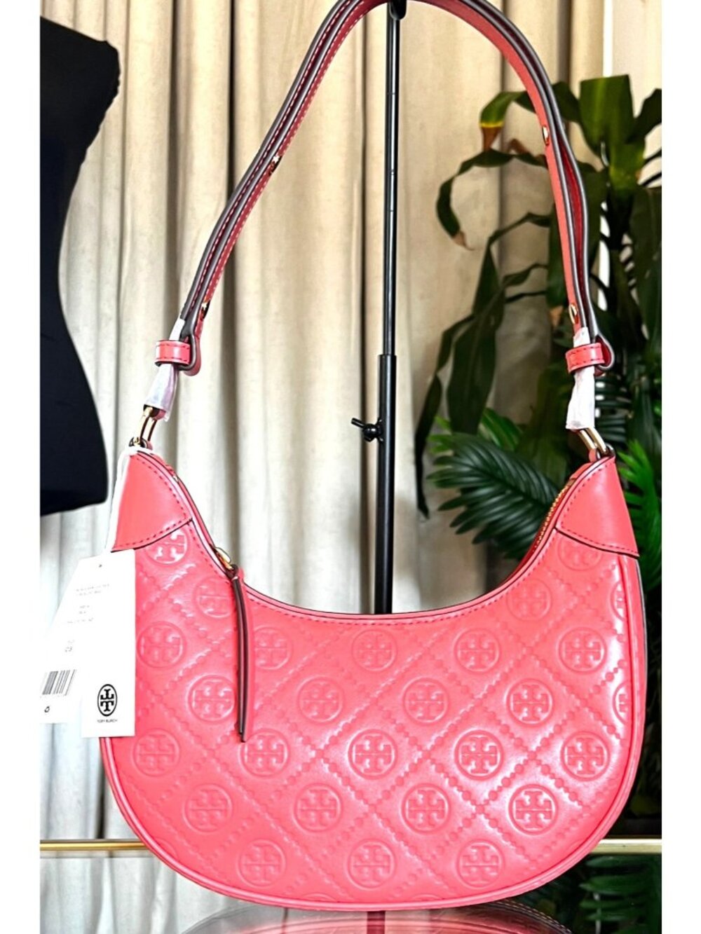 NEW!!!  AUTHENTIC TORY BURCH CORAL CRUSH MONOGRAM CRESENT HANDBAG
